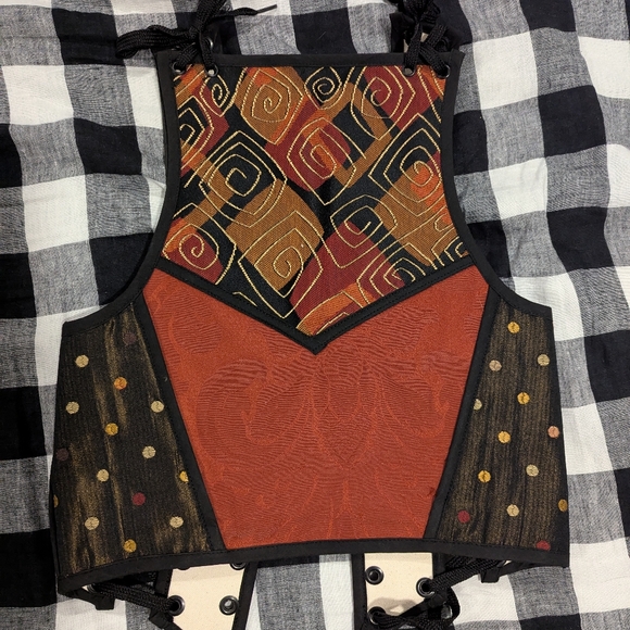 Moresca M Steel Bone Brocade Orange Rust Black And Brown Corset - Picture 5 of 5